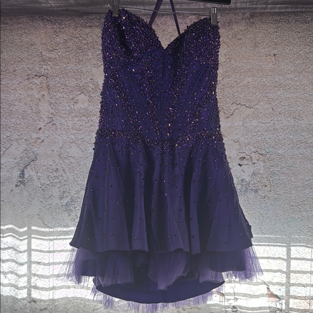 Purple Beaded Strapless Dress purple May Queen Couture dress nwt size 16 A338